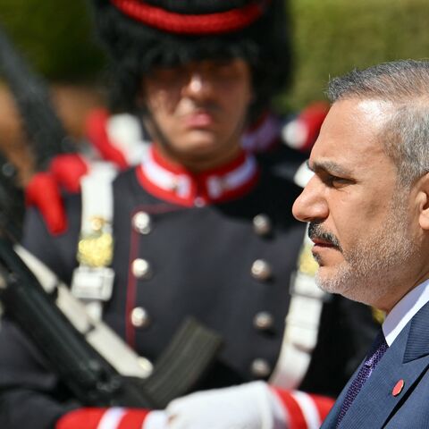 Turkish Minister of Foreign Affairs Hakan Fidan arrives during a visit at the Villa Doria Pamphili in Rome on April 29, 2025. 