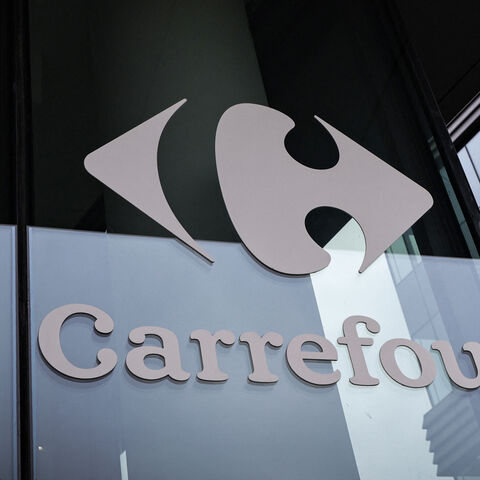 This photograph shows Carrefour's logo displayed on the headquarters building in Massy, near Paris, on May 28, 2025.