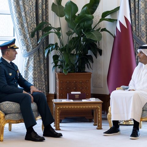 The chief of the Lebanese Armed Forces, Gen. Rodolphe Haykal, meets with Qatari Prime Minister and Foreign Minister Sheikh Mohammed bin Abdulrahman bin Jassim Al Thani in Doha, Oct. 8, 2025.