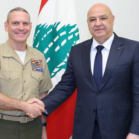 Chairman of the US-led committee to monitor the ceasefire agreement between Lebanon and Israel Lt. Gen. Joseph Clearfield meets Lebanon President Joseph Aoun in Beirut, Oct. 23, 2025.