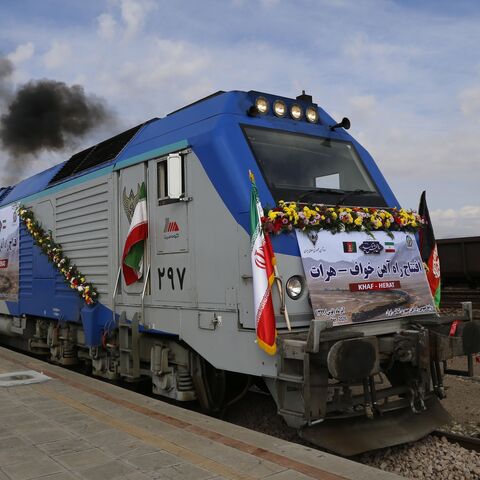 A train moves during the inauguration of a 140-kilometres line running from eastern Iran into western Afghanistan, at a railroad station in Khaf, on Dec. 10, 2020. 