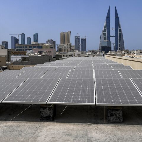 Solar panels are installed on the roof of a school in Bahrain's capital, Manama, on Aug. 25, 2022. 
