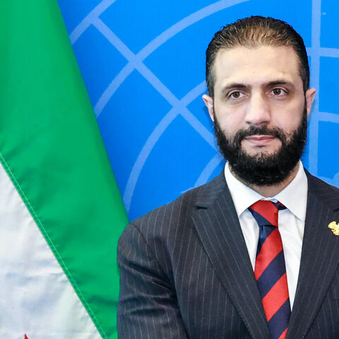 Syrian President Ahmed al-Sharaa visits with UN Secretary-General Antonio Guterres (off frame) during the United Nations General Assembly at the UN headquarters in New York City on Sept. 24, 2025. 
