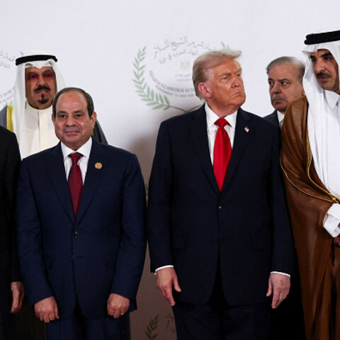 SHARM EL-SHEIKH, EGYPT - OCTOBER 13: World leaders including U.S. President Donald Trump, Egypt's President Abdel Fattah al-Sisi, Turkish President Tayyip Erdogan and Qatar's Emir Sheikh Tamim bin Hamad Al Thani pose for a family photo, at a world leaders' summit on October 13, 2025 in Sharm El-Sheikh, Egypt. President Trump is in Egypt to meet with European and Middle Eastern leaders in what’s being billed as an international peace summit, following the start of a US-brokered ceasefire deal to end the war 