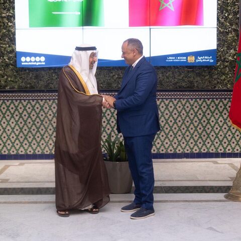 Saudi Investment Minister Khalid Al Falih with Moroccan Industry Minister Riad Mezzour