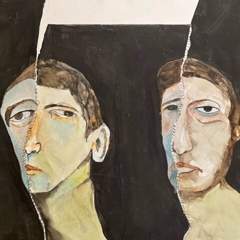 Alaà Al-Shawa’s “Fragile Masks,” a double portrait of restitched faces, highlights the young artist's quest for survival. (Photo: Nazlan Ertan)