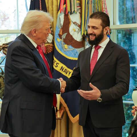 US President Donald Trump meets Syrian President Ahmed al-Sharaa in the Oval Office, Washington, DC, Nov. 10, 2025.