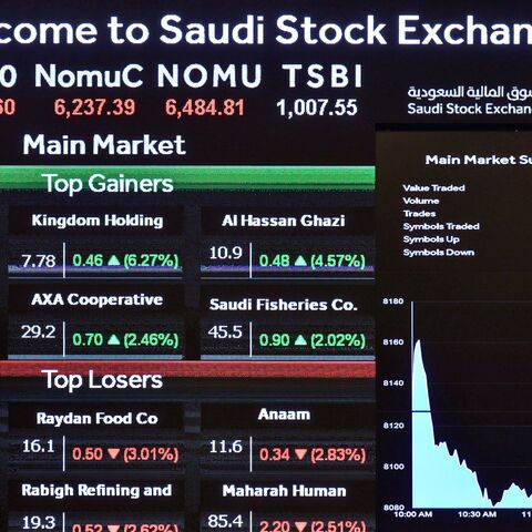 A man monitors the board at the Stock Exchange Market (Tadawul) bourse in Riyadh, Dec. 12, 2019.