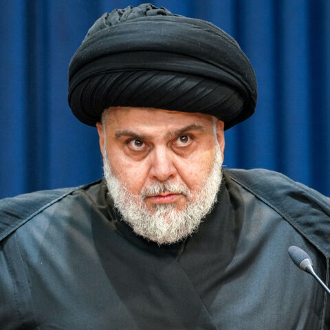 Shiite Muslim cleric Moqtada Sadr gives a speech in Iraq's central holy shrine city of Najaf on Aug. 30, 2022. 