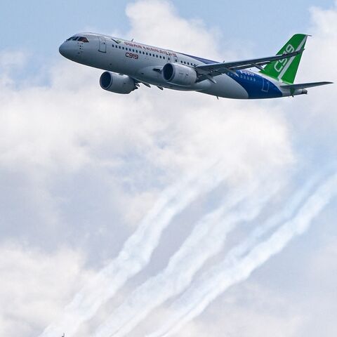 China's Comac C919 plane performs during a preview of the Singapore Airshow on Feb. 18, 2024.