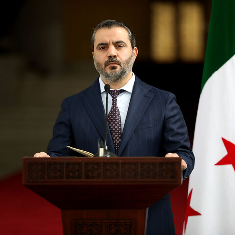 DAMASCUS, SYRIA - DECEMBER 30: Syria's newly appointed Foreign Minister Asaad Hassan al-Shibani during a press conference after a meeting between the Syrian leadership and a Ukrainian delegation to help strengthen ties between the two countries on December 30, 2024 in Damascus, Syria. Syria is transitioning after the fall of the Baath regime and the Assad family's rule, with a temporary administration now in place in Damascus and Aleppo. (Photo by Ali Haj Suleiman/Getty Images)