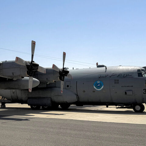 A Royal Jordanian Air Force C-130 Hercules military transport aircraft — the model involved in Tuesday's crash — is pictured at King Abdullah II airbase in Zarqa on July 30, 2025. 