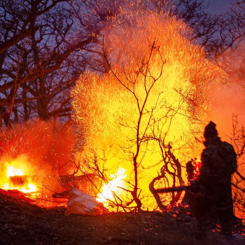 This picture obtained from Iran's ISNA news agency shows a view of the fire in the forests of Chalus on Nov. 21, 2025.