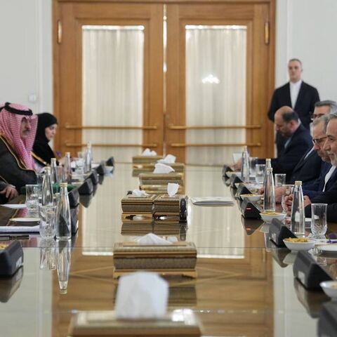 Waleed Al-Khuraiji, Saudi Arabia’s vice foreign minister, and Miao Deyu, China’s vice foreign minister, conclude the third Iran–China–Saudi trilateral meeting with talks alongside Iran’s foreign minister, Seyed Abbas Araghchi in Tehran, Dec. 9, 2025.