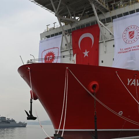 A picture taken at the port of Dilovasi, outside Istanbul, on June 20, 2019, shows the drilling ship Yavuz scheduled to search for oil and gas off Cyprus.