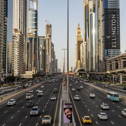Traffic moves on Sheikh Zayed Road in Dubai on March 24, 2025. 