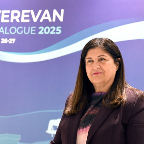 The Palestinian Authority's Foreign Minister Varsen Aghabekian attends a meeting with France's Minister for Europe and Foreign Affairs in Yerevan on May 27, 2025. (Photo by KAREN MINASYAN / AFP) (Photo by KAREN MINASYAN/AFP via Getty Images)