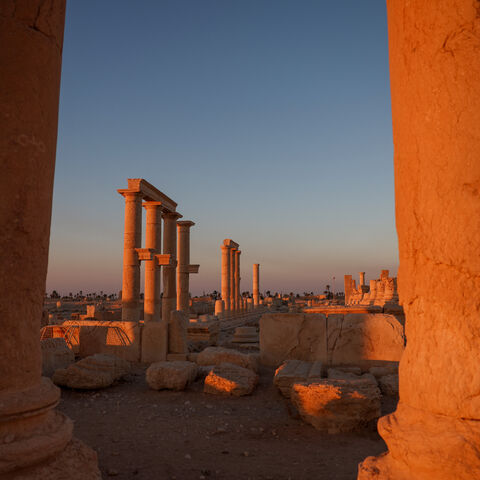 The ancient ruins of Palmyra are pictured in central Syria at sunrise on Aug. 24, 2025. 