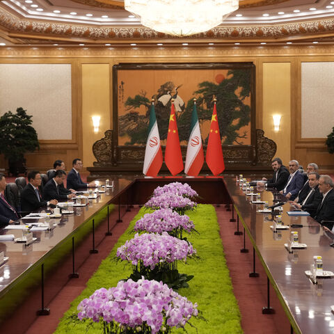 Iranian President Masoud Pezeshkian(R-4) attends a meeting with Chinese President Xi Jinping(L-4) at The Great Hall of the People on Sept. 2, 2025 in Beijing, China.