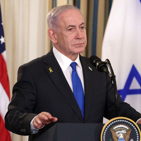 Israeli Prime Minister Benjamin Netanyahu participates in a joint news conference with US President Donald Trump (not seen) in the State Dining Room at the White House on Sept. 29, 2025, in Washington.