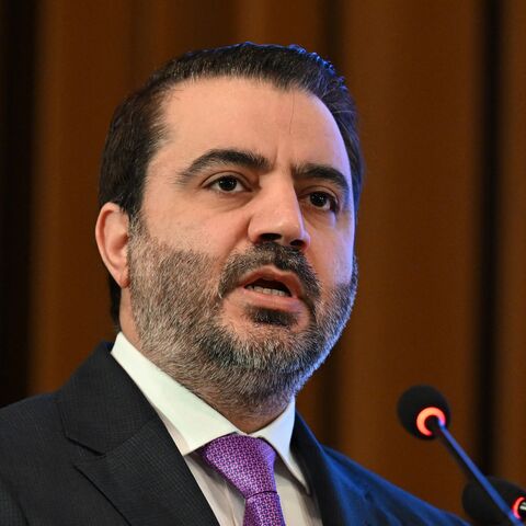 Syrian Foreign Minister Asaad Al-Shibani addresses delegates during a day of dialogue with Syrian civil society on Nov. 15, 2025.