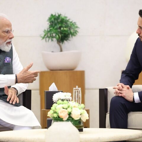 His Royal Highness Crown Prince Al-Hussein bin Abdullah II (R) meets with Indian Prime Minister Narendra Modi in Jordan, on Dec. 16, 2025.