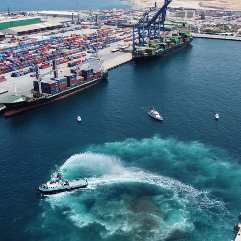 Loading docks at the port of Libya's northwestern city of Misrata during a ceremony marking the completion of the first phase of the Misrata Free Zone project, on June 25, 2022. 