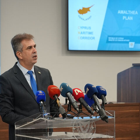 Israel's Foreign Minister Eli Cohen gives a press conference in Larnaca on December 20, 2023 talking about a humanitarian aid corridor from the Mediterranean island to war-torn Gaza. (Photo by Elisa AMOURET / AFP) (Photo by ELISA AMOURET/AFP via Getty Images)