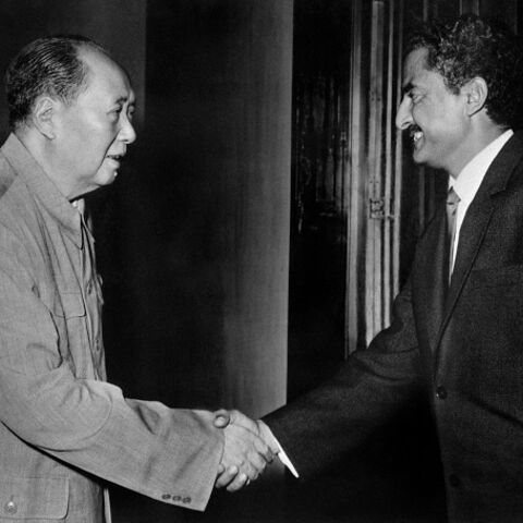 Republic People of China's President Mao Zedong shakes hands with People's Democratic Republic of Yemen Salim Rubai Ali, in August 1970, in Pekin, as Ali leads a South Yemen's delegation in China. During the visit, China announced it would provide an additional $43 million loan to South Yemen, earmarked for new projects, including the construction of a textile factory outside Aden and a road of 315 kilometers leading to Mukalla. (Photo by XINHUA / AFP) / China OUT (Photo by -/XINHUA/AFP via Getty Images)