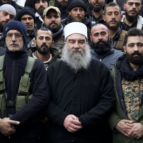 Sheikh Hikmat Salman al-Hijri is pictured at Qanawat, the headquarters of the Druze spiritual presidency, on Dec. 28, 2024, in Suwayda, Syria.