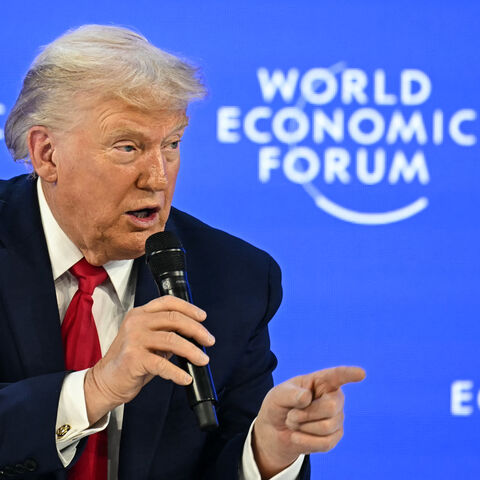 US President Donald Trump gestures as he speaks during the World Economic Forum (WEF) annual meeting in Davos on Jan. 21, 2026. 
