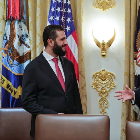 US President Donald Trump meets with Syrian President Ahmed al-Sharaa at the White House, Nov. 10, 2025.