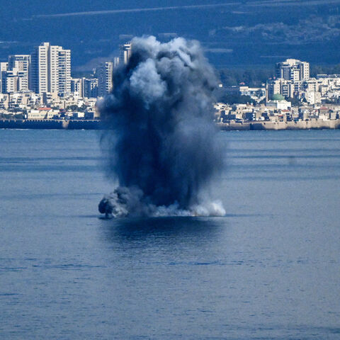 An explosion in the sea, after missiles were launched towards Israel from Iran following strikes by Israel and the U.S. on Iran, as seen from Haifa, northern Israel, February 28. REUTERS/Rami Shlush