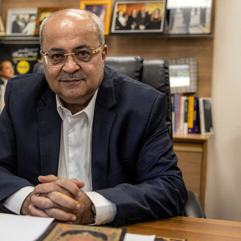 Arab-Israeli parliament member Ahmad Tibi poses for a picture during an interview with AFP at his office at the Knesset (Israeli parliament) building in Jerusalem on June 25, 2024. The 65-year-old leader of an Arab-majority party told AFP that after October 7, "hundreds of Arab citizens were hunted down, chased by the Israeli police for writing a post or a story empathising with the children of Gaza or saying no to the war." (Photo by MENAHEM KAHANA / AFP) (Photo by MENAHEM KAHANA/AFP via Getty Images)