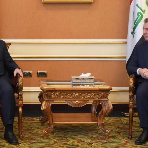 Iraqi Prime Minister Mohammed Shia Al Sudani meets the Prime Minister of the Kurdistan Region, Masrour Barzani, in Erbil on Monday.