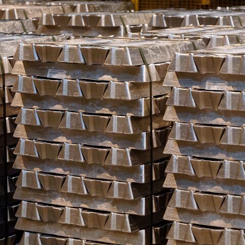 Aluminum ingots in the Aluminium Dunkerque plant of the American Industrial Partner group on Jan. 13, 2022, in Loon-Plage, near Dunkirk, France. 