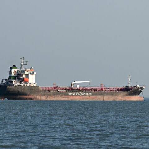 An Iraqi oil tanker waits at the Khawr Abd Allah canal leading up to Al-Faw port in southern Iraq, on June 6, 2024.