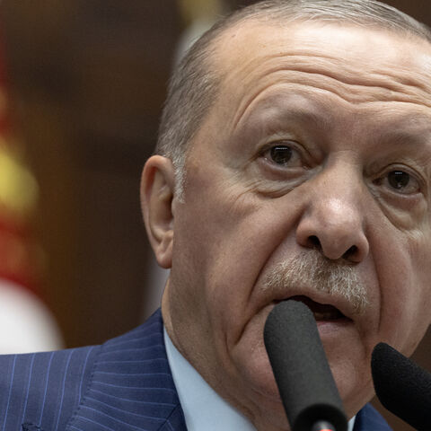 Turkey’s President Recep Tayyip Erdogan speaks to MPs at his party's group meeting in the Turkish parliament on Jan. 21, 2026 in Ankara, Turkey. 