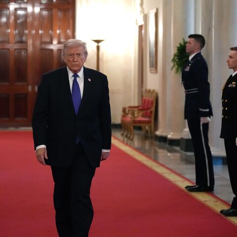 US President Donald Trump arrives for a Medal of Honor Ceremony in the East Room of the White House on March 2, 2026, in Washington.