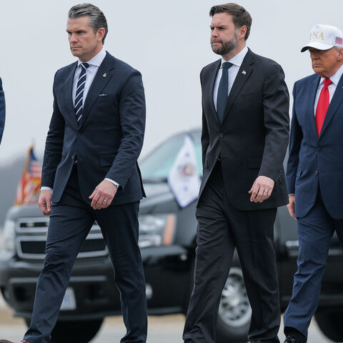 (L-R) Chairman of the Joint Chiefs Of Staff Gen. Dan Caine, U.S. Secretary of War Pete Hegseth, U.S. Vice President JD Vance and U.S. President Donald Trump arrive for a dignified transfer event at Dover Air Force Base March 7, 2026 in Dover, Delaware. 