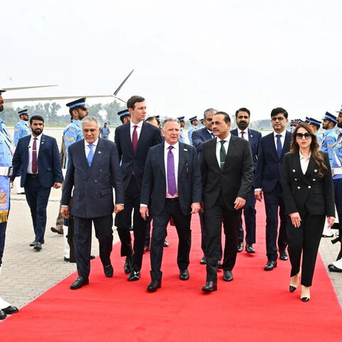 U.S. Special Envoy Steve Witkoff and Jared Kushner walk with Pakistan's Chief of Defence Forces and Chief of Army Staff Field Marshal Asim Munir, and Pakistani Deputy Prime Minister and Foreign Minister Mohammad Ishaq Dar after arriving for peace talks with Iranian officials in Islamabad, Pakistan, Saturday, April 11, 2026. Pakistan's Ministry of Foreign Affairs/Handout via REUTERS