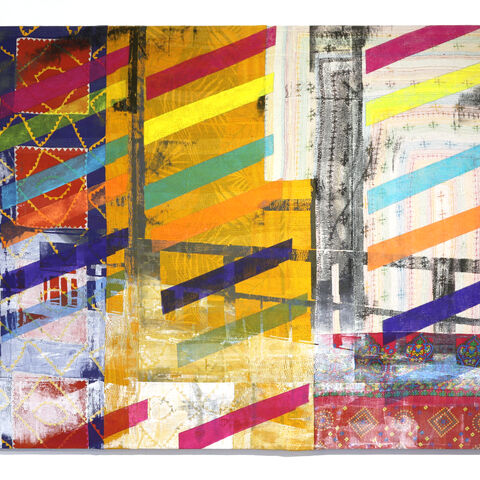Shezad Dawood, "Anselm Chapel," Tokyo. 2016. Acrylic on vintage textile. (Jhaveri Contemporary)