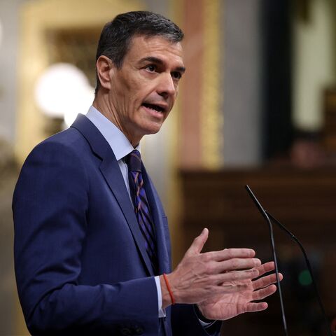 Spain's prime minister, Pedro Sanchez, addresses parliament over the war in the Middle East at the congress in Madrid on March 25, 2026.