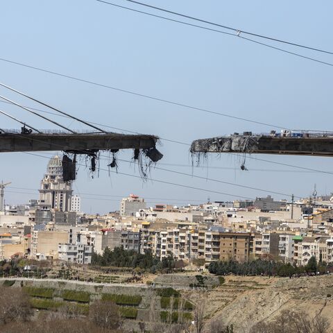 A view of the damaged B1 bridge, a day after it was destroyed by an airstrike, on April 3, 2026, west of Tehran in Karaj, Iran.