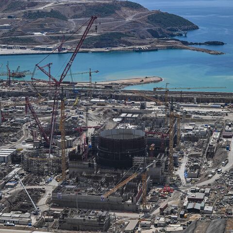 This aerial photograph taken on April 26, 2023 shows the construction of the Russian-built Akkuyu Nuclear Power Plant in Mersin Province. - Turkey's President Recep Tayyip Erdogan will try to offset his absence from the campaign trail weeks before crucial elections by unveiling the nuclear plant by video link. (Photo by OZAN KOSE / AFP) (Photo by OZAN KOSE/AFP via Getty Images)