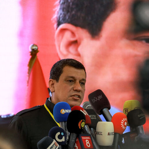 Mazloum Kobane, commander-in-chief of the Syrian Democratic Forces (SDF), speaks during the pan-Kurdish "Unity and Consensus" conference in Qamishli in northeastern Syria on April 26, 2025. 