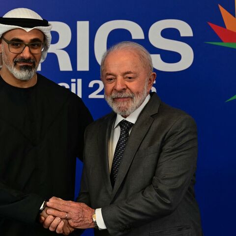 Abu Dhabi's crown prince, Sheikh Khaled bin Mohamed bin Zayed Al Nahyan, and Brazil's president, Luiz Inacio Lula da Silva, shake hands before a bilateral meeting ahead of the BRICS summit in Rio de Janeiro, Brazil, on July 5, 2025. 