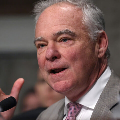Sen. Tim Kaine (D-VA) speaks during a Senate Armed Services Committee hearing in the Dirksen Senate Office Building on Capitol Hill on May 14, 2026 in Washington, DC.