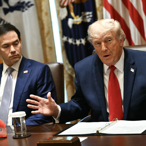 US President Donald Trump speaks alongside Secretary of state Marco Rubio during a cabinet meeting in the Cabinet Room of the White House in Washington, DC, on May 27, 2026. 