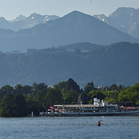 The Buergenstock resort, in Obbuergen, where possible talks between the U.S. and Iranian delegations after the two countries' presidents signed an interim deal aimed at ending the war could take place, is seen from Lucerne, Switzerland, June 19, 2026. REUTERS/Denis Balibouse